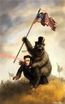  abraham_lincoln all_fours america bear eyewear flag hat human lasers monocle mustache open_mouth top_hat 