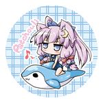  :3 ahoge alternate_hairstyle animal_ears blue_eyes blush bow cat_ears character_name chibi crescent crescent_hair_ornament hair_bow hair_ornament kemonomimi_mode lowres musical_note neko_yume no_hat no_headwear no_mouth no_nose one-piece_swimsuit patchouli_knowledge ponytail purple_hair school_swimsuit solo swimsuit touhou 