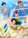  alternate_hairstyle aoki_reika ass barefoot beach beach_volleyball bikini bikini_top blonde_hair blue_eyes blue_hair blush breasts chair cleavage day denim denim_shorts green_eyes green_hair grin hair_tubes hairband highres hino_akane_(smile_precure!) hoshizora_miyuki jumping kise_yayoi lifeguard_chair long_hair mameshiba midorikawa_nao midriff multiple_girls navel open_mouth pink_eyes pink_hair ponytail precure red_eyes red_hair sand sandals short_hair short_shorts shorts sitting small_breasts smile smile_precure! spiking sweat swimsuit volleyball volleyball_net whistle white_hairband yellow_eyes 