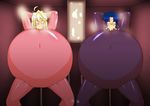  2girls ahegao all_the_way_through arcueid_brunestud artist_request blonde_hair blue_eyes blue_hair blush bodysuit breasts ciel cum cum_inflation glasses huge_breasts inflation latex multiple_girls red_eyes stomach_bulge tsukihime type-moon yorisaka_yuuhei 