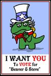  aesahaettr beaver_and_steve cosplay dinosaur male propaganda scalie solo steve_(b&amp;s) uncle_sam 