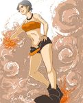  1girl female fire freckles genderswap jewelry midriff necklace one_piece portgas_d_ace shorts solo tattoo 