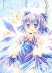  blue_eyes blue_hair blush bow cirno eyebrows hair_bow ice ice_wings open_mouth pjrmhm_coa puffy_sleeves short_hair short_sleeves solo thick_eyebrows touhou wings 