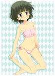  bikini black_hair blue_eyes eitarou_(kaminari_neko) flat_chest frilled_bikini frills highres original short_hair solo stomach swimsuit 