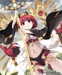  ass_visible_through_thighs bad_id bad_pixiv_id blush breasts cleavage detached_sleeves eos fundoshi japanese_clothes lena_(zoal) looking_at_viewer medium_breasts navel navel_piercing official_art piercing red_eyes red_hair shingeki_no_bahamut short_hair smile solo staff watermark 
