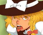  blonde_hair braid cherry_stem_knot hat kirisame_marisa long_hair looking_at_viewer onikobe_rin open_mouth single_braid solo tongue tongue_out touhou witch_hat yellow_eyes 