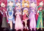  blonde_hair flandre_scarlet hat head_wings hong_meiling izayoi_sakuya koakuma long_hair maid multiple_girls nazal pantyhose patchouli_knowledge purple_hair red_hair remilia_scarlet short_hair silver_hair touhou wings 