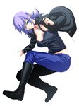  bad_id bad_pixiv_id banned_artist blue_eyes boots breasts cryska_barchenowa full_body jacket large_breasts muvluv muvluv_alternative muvluv_total_eclipse purple_hair s_tanly short_hair solo white_background 
