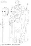 abec armor character_sheet greyscale heathcliff male_focus monochrome official_art shield sword sword_art_online watermark weapon 