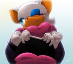  blue_eyes female gloves hands_on_hips kittystatic low-angle_shot mammal one_eye_closed rouge_the_bat sega solo sonic_(series) wink worm&#039;s_eye_view worm's-eye_view 