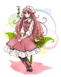  dress fairy_(jintai) flower jinrui_wa_suitai_shimashita leaf long_hair picnic_basket pink_eyes pink_hair sitting solo tsukikage_noa very_long_hair watashi_(jintai) 