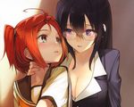  2girls cleavage glasses original seifuku shirabi yuri 