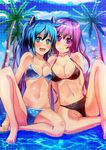  bad_id bad_pixiv_id bikini breasts hatsune_miku highres keita_(siruvia9) long_hair medium_breasts megurine_luka multiple_girls palm_tree swimsuit tree vocaloid water 