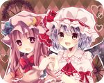  ascot bad_id bad_pixiv_id bat_wings blue_hair blush bow crescent ginzuki_ringo hair_bow hat hat_ribbon heart long_hair long_sleeves multiple_girls open_mouth patchouli_knowledge pink_hair puffy_sleeves purple_eyes red_eyes remilia_scarlet renka913 ribbon short_hair short_sleeves touhou wings wrist_cuffs 