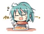  =_= blush chibi food green_hair lockheart open_mouth original rebecca_arcane simple_background smile solo white_background 