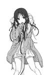  akiyama_mio black_eyes black_hair greyscale k-on! k-on!_movie long_hair microphone monochrome open_mouth simple_background singing! solo white_background 