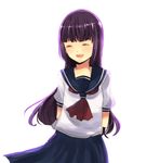  arms_behind_back bungaku_shoujo_(danshi_koukousei) closed_eyes danshi_koukousei_no_nichijou long_hair momonkii neckerchief open_mouth purple_hair school_uniform serafuku skirt smile solo white_background 