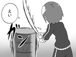  alternate_costume bokken comic drum_(container) gogiga_gagagigo gradient gradient_background greyscale mahou_shoujo_madoka_magica miki_sayaka monochrome short_hair sword track_suit translated weapon wooden_sword 