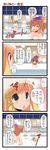  4koma alternate_hairstyle bath_stool bathing bathroom bleeding blonde_hair blood breasts brown_hair closed_eyes collarbone comic dei_shirou geyser gradient_hair grey_eyes highres hijiri_byakuren large_breasts long_hair moriya_suwako multicolored_hair multiple_girls nude open_mouth ponytail pool purple_hair short_hair showering sitting smile stool touhou translated yellow_eyes 