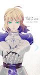  ahoge armor armored_dress artoria_pendragon_(all) bad_id bad_pixiv_id blonde_hair fate/zero fate_(series) gauntlets green_eyes hair_ribbon hands_on_hilt highres invisible_air meroo_(zest) ribbon saber solo sword weapon 