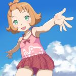  brown_hair casual_one-piece_swimsuit chloe_mccaffrey cloud day eureka_seven_(series) eureka_seven_ao green_eyes meow_(nekodenki) one-piece_swimsuit short_hair solo swimsuit 