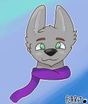  2018 anthro canine fur furryt_paw grey_fur male mammal scarf simple_background solo wolf 