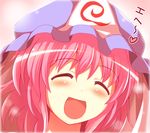  ^_^ banned_artist blush closed_eyes face kisaragi_zwei open_mouth pink_hair saigyouji_yuyuko short_hair smile solo touhou triangular_headpiece 