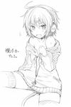  androgynous bare_shoulders flat_chest greyscale headphones hood hoodie lockheart monochrome naked_hoodie off_shoulder original short_hair solo tail thighhighs yashiro_(lockheart) 