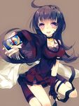  bad_id bad_pixiv_id black_hair breasts card choker duel_masters fingerless_gloves gloves jewelry long_hair medium_breasts pendant pink_eyes r0c sitting solo tasogare_mimi wariza 