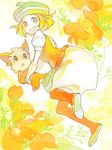  bel_(pokemon) blonde_hair drawr flower gen_5_pokemon green_eyes holding lillipup pantyhose pokemon pokemon_(creature) pokemon_(game) pokemon_bw short_hair shouji_ni_nanshi skirt white_skirt 