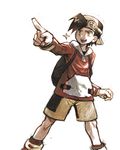  aoki_(fumomo) backwards_hat bad_id bad_pixiv_id baseball_cap black_hair goggles goggles_on_head gold_(pokemon) hat male_focus open_mouth pokemon pokemon_special shorts simple_background smile solo yellow_eyes 