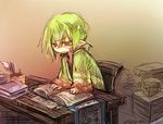  bad_id bad_pixiv_id book desk final_fantasy final_fantasy_xi fujiwara_akina green_hair lowres male_focus pointy_ears purple_eyes solo tarutaru 