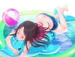  ama_mitsuki ball barefoot beachball blush brown_hair closed_eyes denim denim_shorts downpants inflatable_dolphin inflatable_toy long_hair lying mouth_hold on_stomach original panties panty_peek short_shorts shorts solo striped striped_panties underwear wading_pool water wet wet_clothes wet_hair 