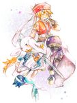  ami_(cadenza) armor babus blue_eyes blush boots fighting_stance final_fantasy final_fantasy_tactics_advance fingerless_gloves gloves llednar_twem one_eye_closed open_mouth orange_hair red_eyes rod smile star sword weapon 