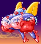  big blue blue_body boxing_gloves bra breasts clothed clothing cloud flying game girly gradius hearts heels japanese lips machine mechanical milf mother oshaberi_parodius parent parodius red robot screencap skimpy sky snes super_nintendo twin_bee twin_d twin_dee underwear what what_has_science_done 