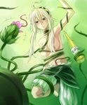  1girl artist_request bloomers bottle breasts duel_monster grey_eyes jewelry kemutai long_hair mira_the_eternal_magician navel_insertion pointy_ears puppet_plant sukumo_(kemutai) topless torn_clothes underwear vines white_hair you_gonna_get_raped yu-gi-oh! yuu-gi-ou_duel_monsters 