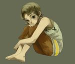  bad_id bad_pixiv_id barefoot brown_hair capri_pants dirty_feet feet full_body green_eyes ilia_(zelda) leg_hug pants short_hair simple_background sitting soles the_legend_of_zelda the_legend_of_zelda:_twilight_princess toes yo_mo 