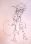  dreamkeepers female hat horn long_tail monochrome namah_calah plain_background sketch smile 