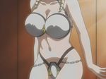  1girl animated animated_gif breasts chastity_belt chastity_bra cleavage dancing discipline long_hair midriff morimoto_leona navel solo 