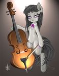  anthrofied black_hair bow bow_(stringed_instrument) bow_tie cello cutie_mark equine female friendship_is_magic grey_background hair horse looking_at_viewer mammal musical_instrument my_little_pony octavia_(mlp) plain_background pony purple_eyes solo tt-n 