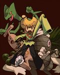  aoki_(fumomo) bad_id bad_pixiv_id blonde_hair dusclops emerald_(pokemon) gen_2_pokemon gen_3_pokemon green_eyes open_mouth pointy_hair pokemon pokemon_(creature) pokemon_special sceptile standing sudowoodo 