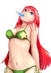  bad_id bad_pixiv_id bikini black_eyes food green_bikini hong_meiling iltusa long_hair mouth_hold navel popsicle red_hair side-tie_bikini solo swimsuit touhou white_background 