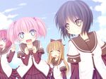  akaza_akari bad_id bad_pixiv_id blonde_hair blue_eyes blush brown_eyes closed_eyes funami_yui long_hair multiple_girls nanamori_school_uniform pink_hair purple_eyes red_hair school_uniform serafuku shefu short_hair toshinou_kyouko yoshikawa_chinatsu yuru_yuri 