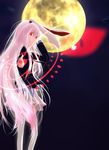  animal_ears bunny_ears full_moon light_trail long_hair long_sleeves looking_back moon necktie night pink_hair red_eyes reisen_udongein_inaba solo standing touhou very_long_hair yushika 