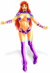  1girl alien blush boots breasts dc_comics green_eyes highres inka navel nervous nipples orange_hair solo starfire tall teen_titans 