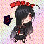  1girl angry black_hair chibi hair_over_one_eye kurofudo lowres red_eyes 