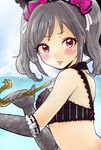  blush bow drill_hair elbow_gloves gloves grey_hair hair_bow hair_ribbon idolmaster idolmaster_cinderella_girls kanzaki_ranko red_eyes ribbon solo stmp twin_drills twintails 