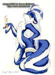  blue_fur breasts female fire fur kacey kneeling magic mammal pubes pussy skunk solo white_fur yellow_eyes 