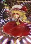  ascot blonde_hair crystal flandre_scarlet hat hat_ribbon highres open_mouth peninsula_(disappearedstump) puffy_sleeves ribbon short_hair short_sleeves side_ponytail solo touhou wings 