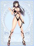  artist_request bikini black_eyes black_hair bondage_outfit breasts cleavage hime_cut large_breasts long_hair silver_rain solo source_request swimsuit whip 